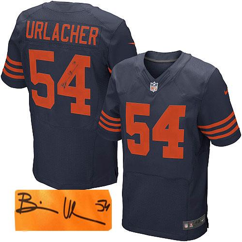 Nike Bears #54 Brian Urlacher Navy Blue Alternate Men's Stitched NFL Elite Autographed Jersey - Click Image to Close